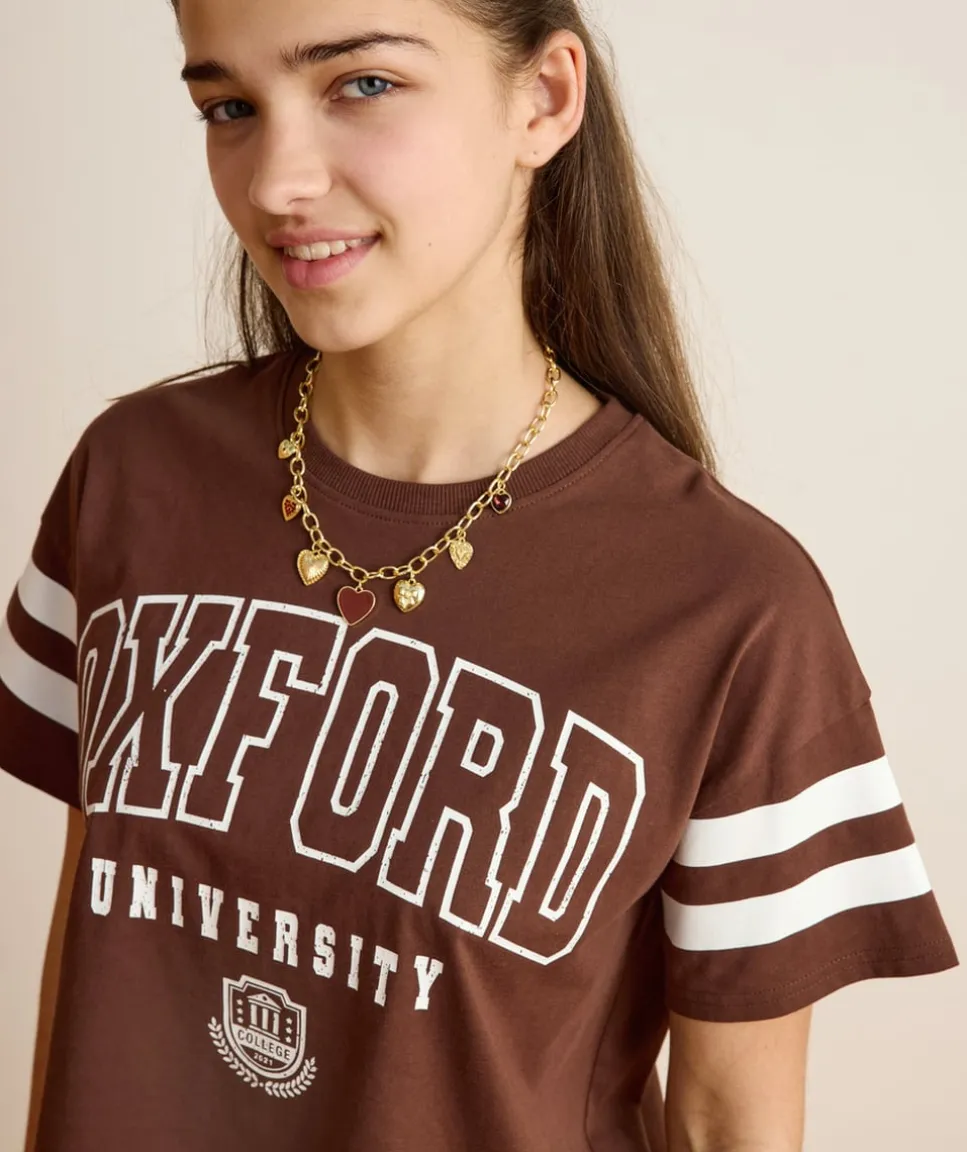 T-shirt fille droit marron imprimé