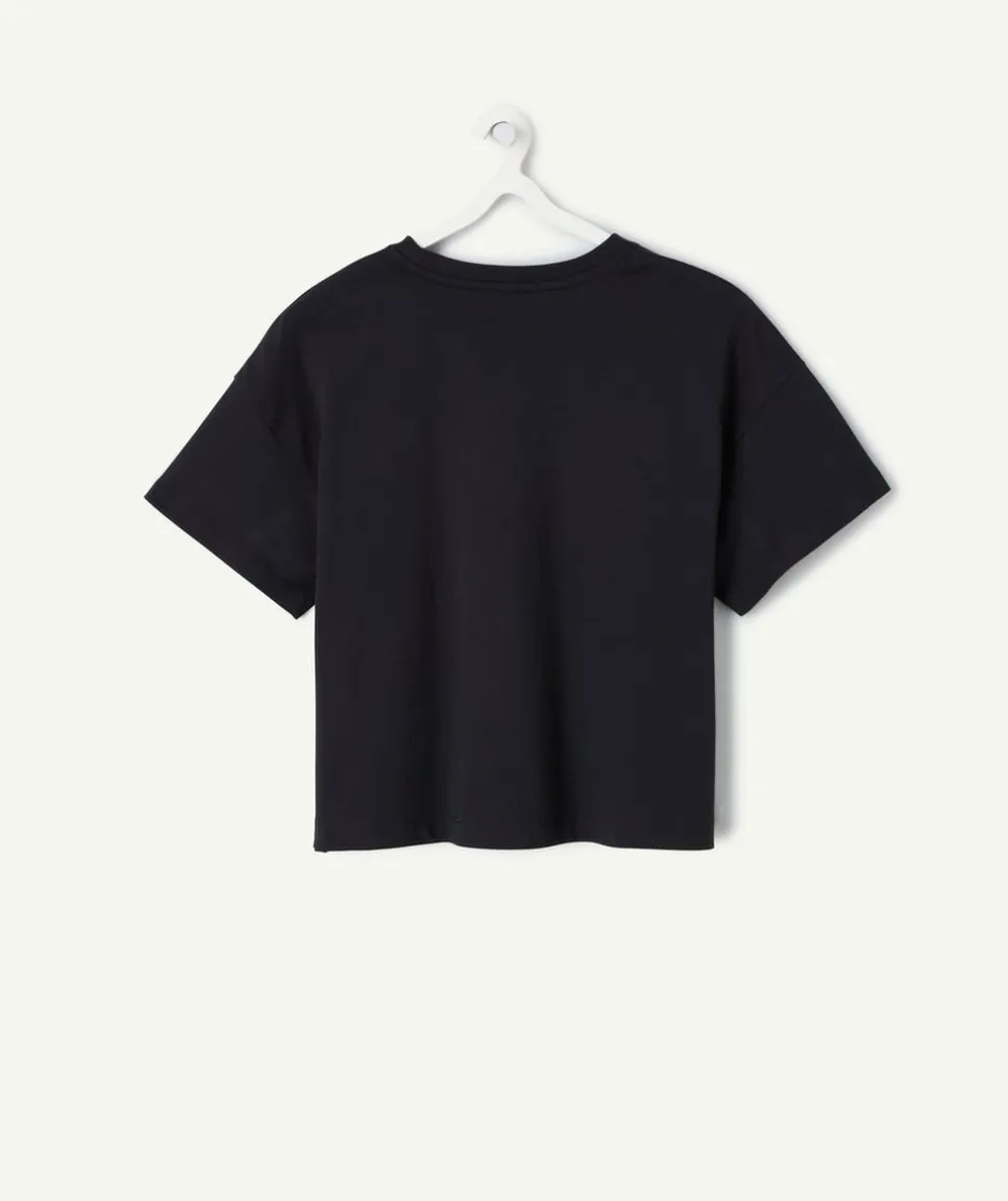 T-shirt fille droit noir imprimé