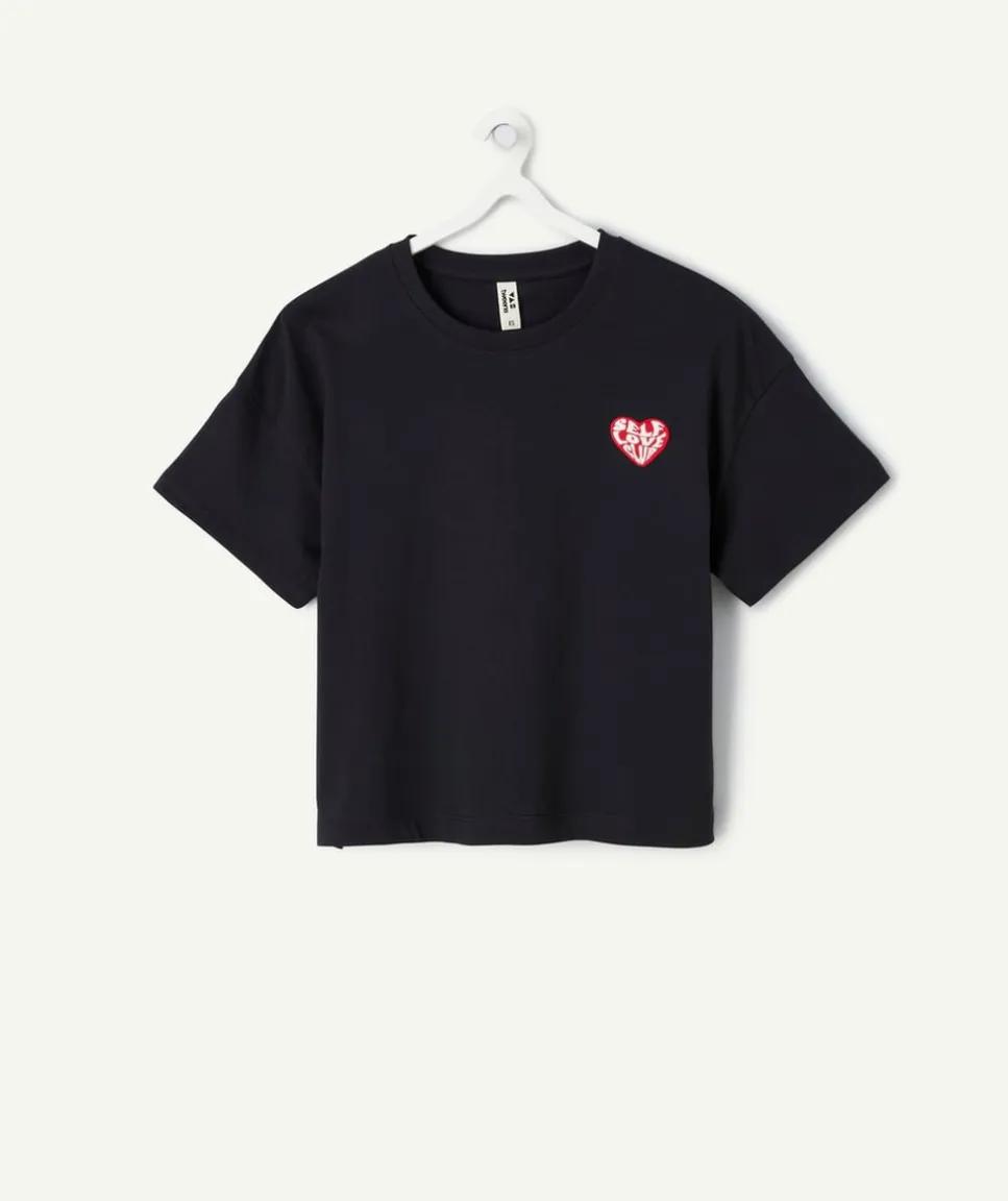 T-shirt fille droit noir imprimé