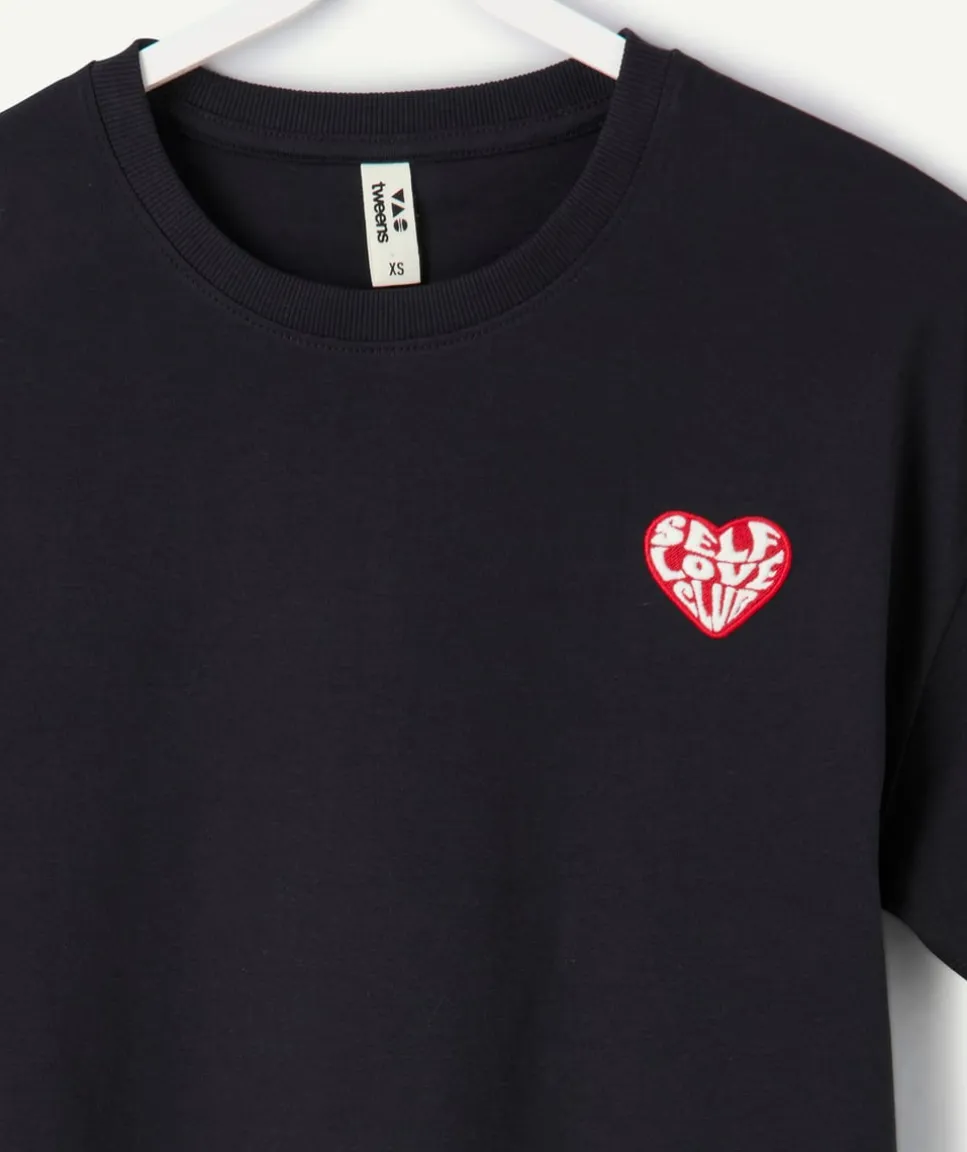 T-shirt fille droit noir imprimé