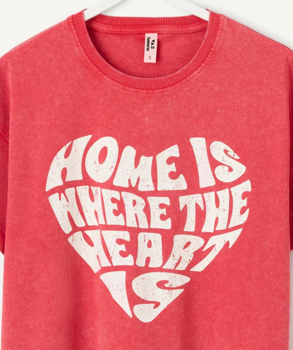 T-shirt fille droit rouge imprimé