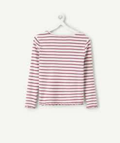 T-shirt fille droit rouge rayé