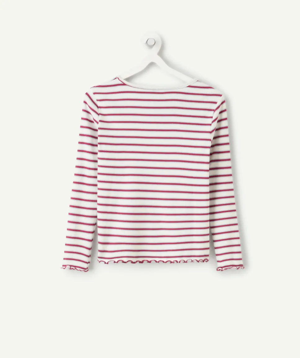 T-shirt fille droit rouge rayé