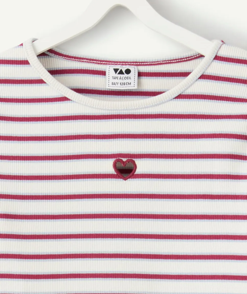 T-shirt fille droit rouge rayé