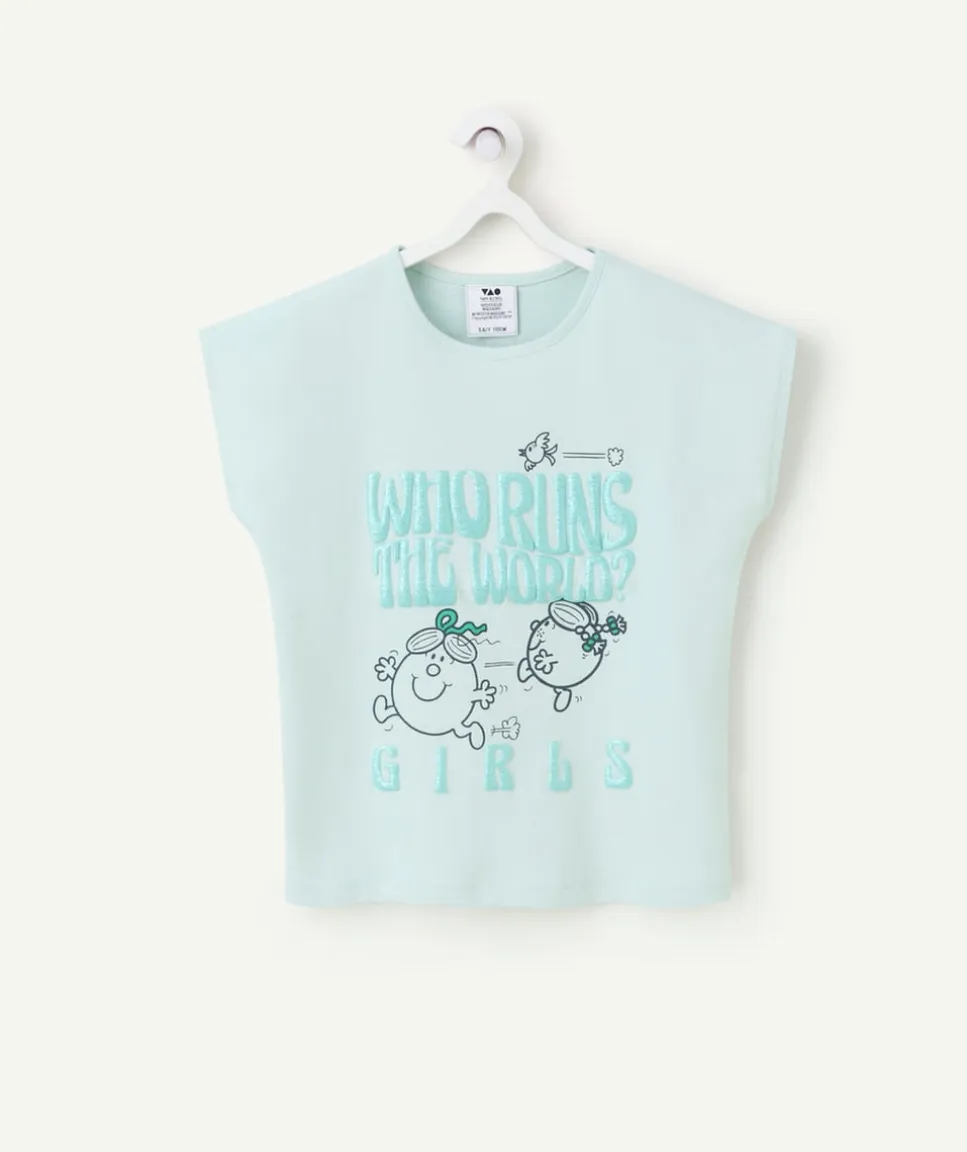 T-shirt fille en coton bleu avec motif monsieur x madame