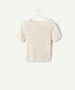 T-shirt fille en dentelle écru imprimé