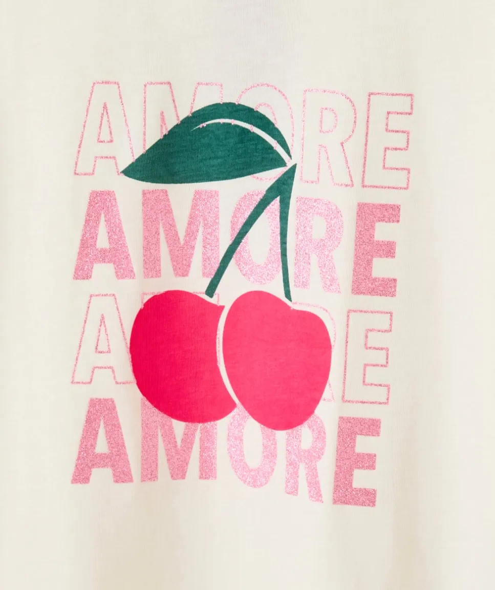 T-shirt fille imprimé cerises blanc