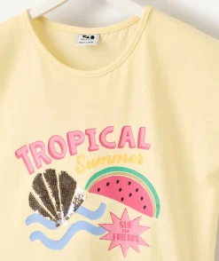 T-shirt fille imprimé jaune