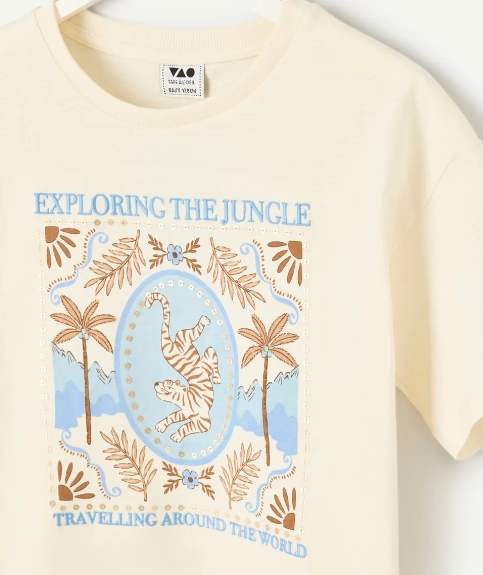 T-shirt fille imprimé jungle beige