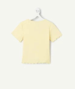 T-shirt fille jaune détails nœuds côtelé