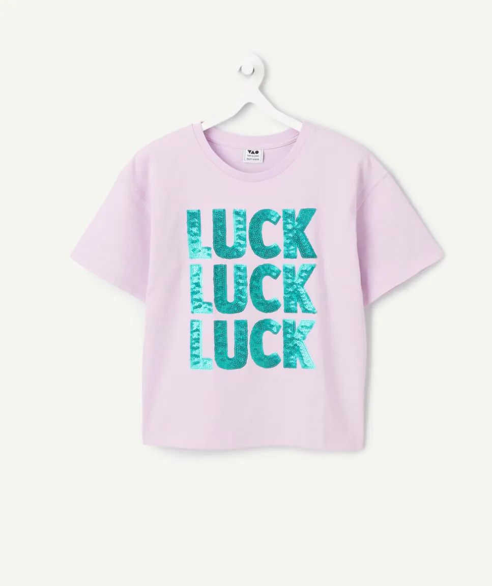 T-shirt fille lilas imprimé sequins luck