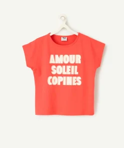 T-shirt fille manches courtes corail
