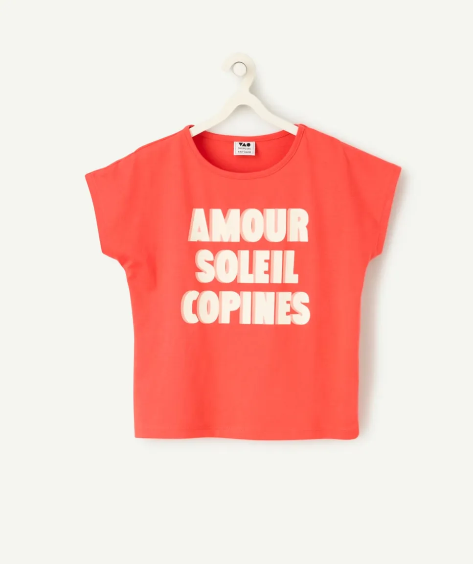 T-shirt fille manches courtes corail