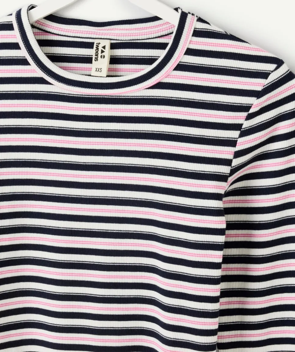 T-shirt fille manches longues rayé