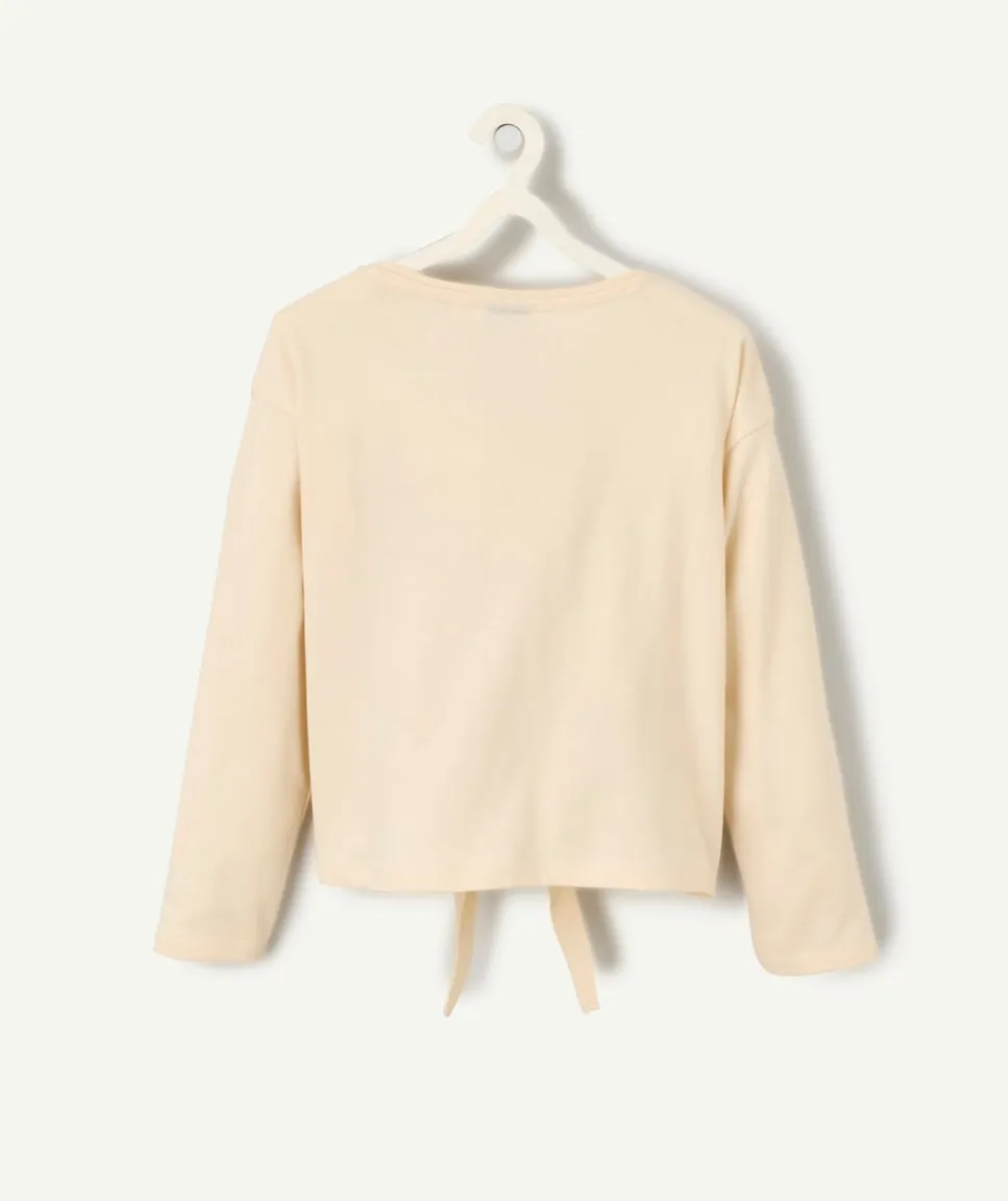 T-shirt fille manches longues avec noeud et écriture "sisters"