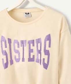 T-shirt fille manches longues avec noeud et écriture