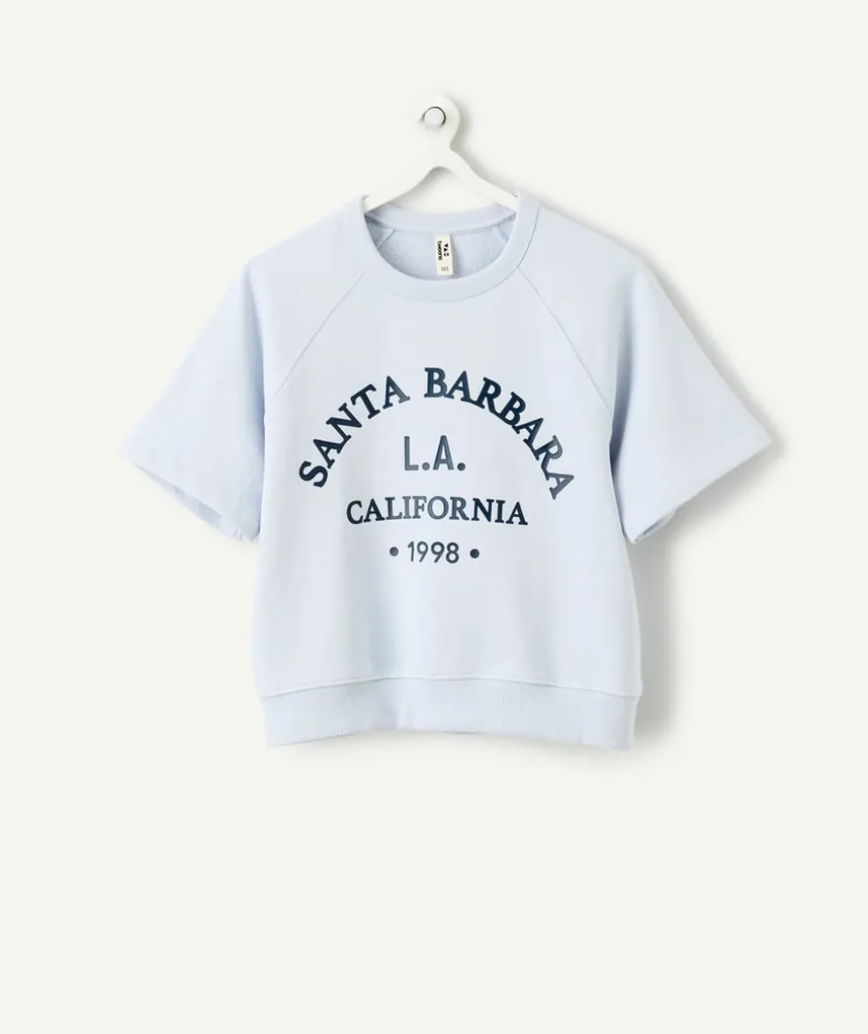 T-shirt fille oversize bleu imprimé
