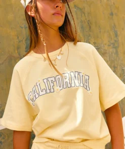T-shirt fille oversize jaune imprimé