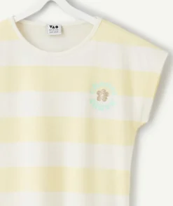 T-shirt fille rayé jaune et blanc