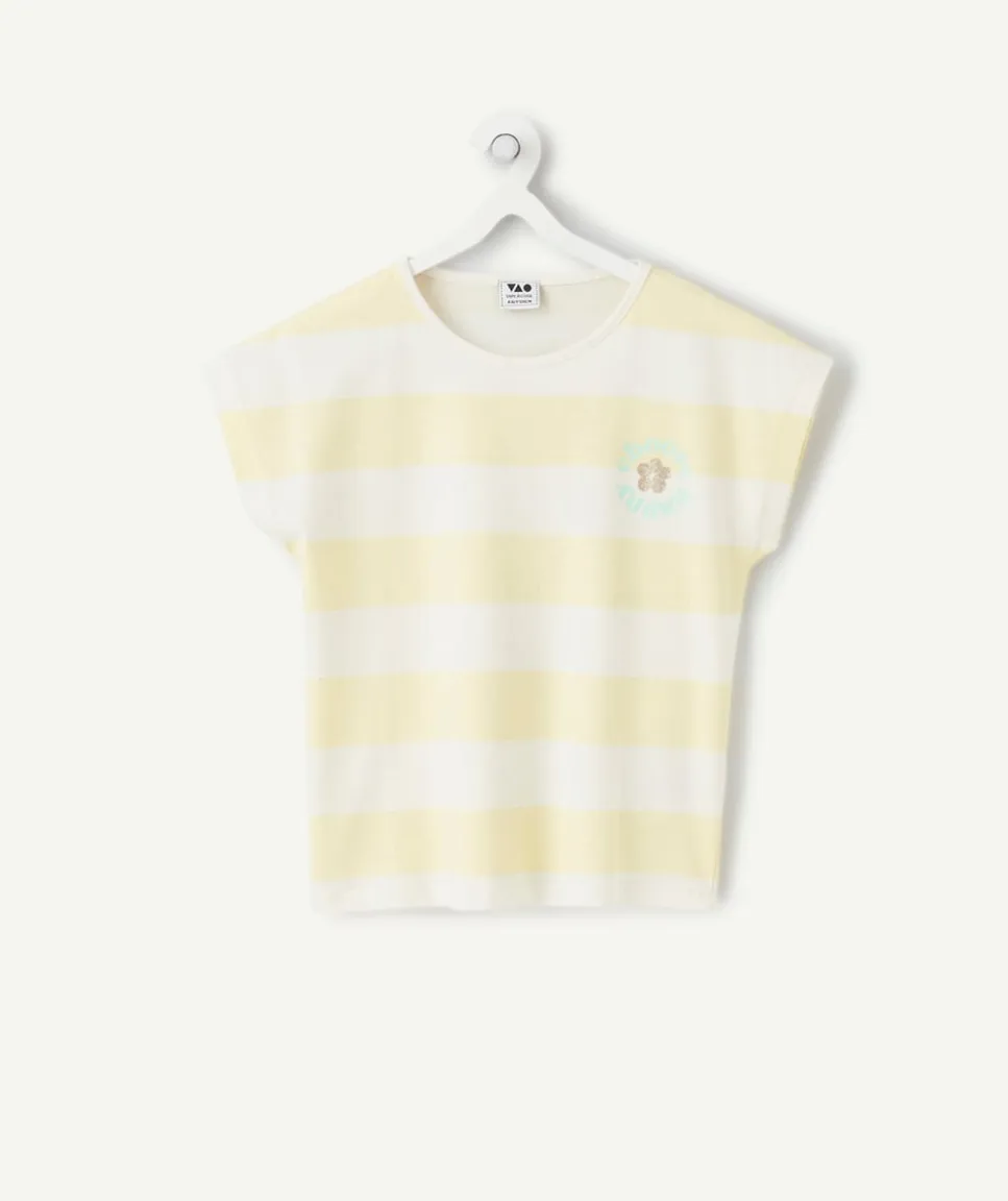 T-shirt fille rayé jaune et blanc