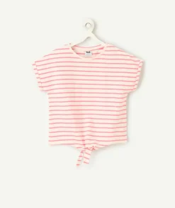 T-shirt fille rayé rose avec nœud