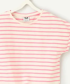 T-shirt fille rayé rose avec nœud