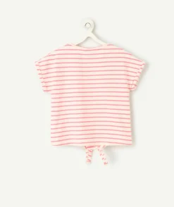 T-shirt fille rayé rose avec nœud