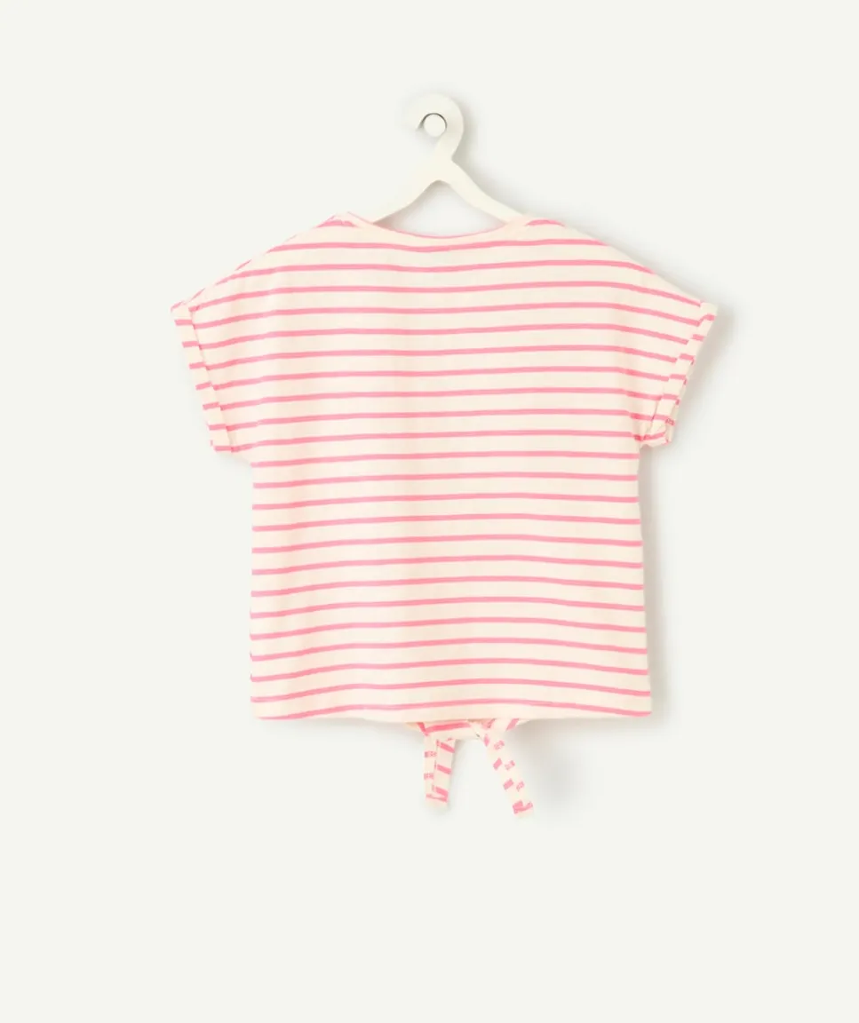 T-shirt fille rayé rose avec nœud