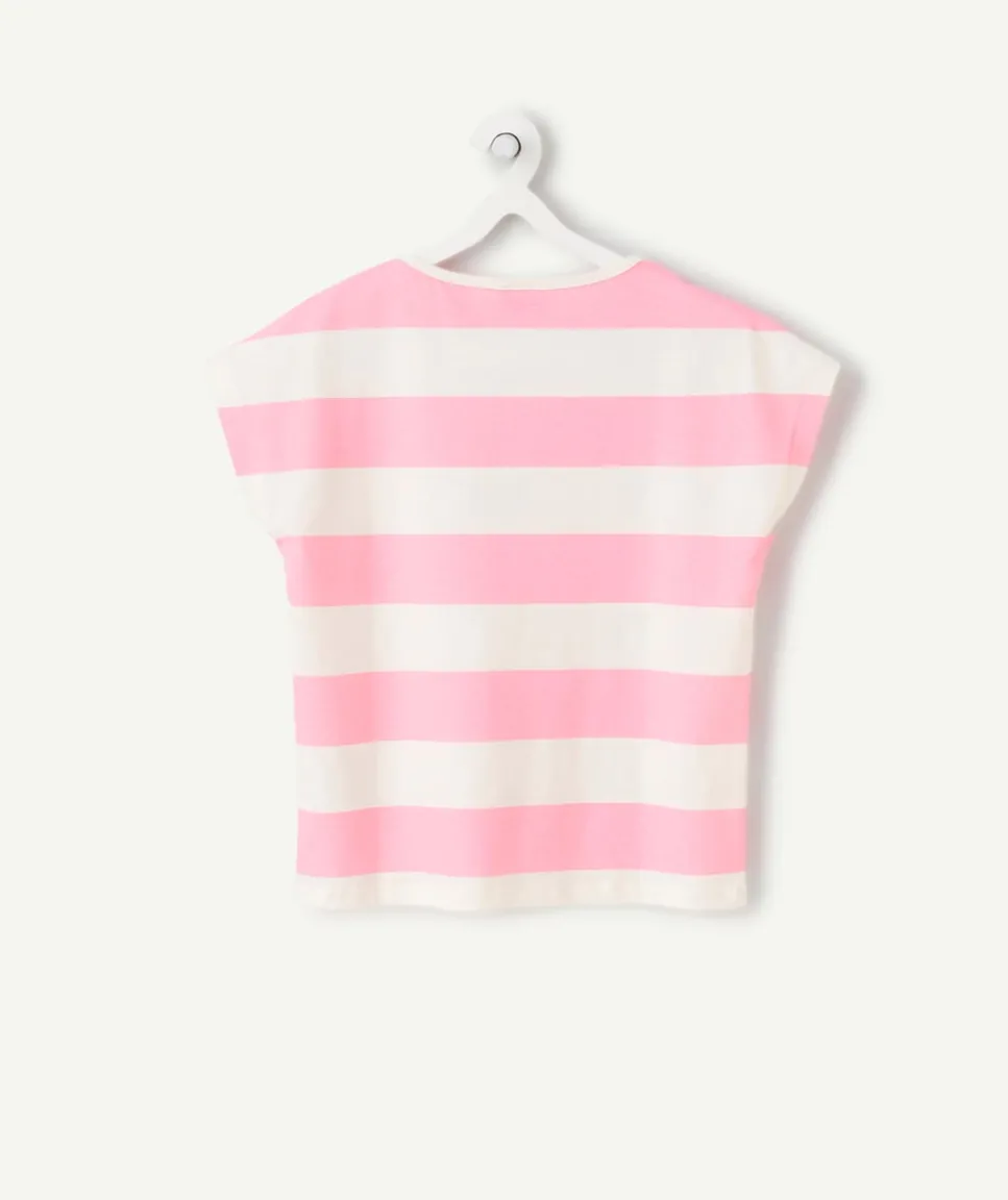 T-shirt fille rayé rose et blanc