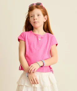 T-shirt fille rose détails nœuds