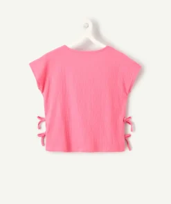 T-shirt fille rose détails nœuds