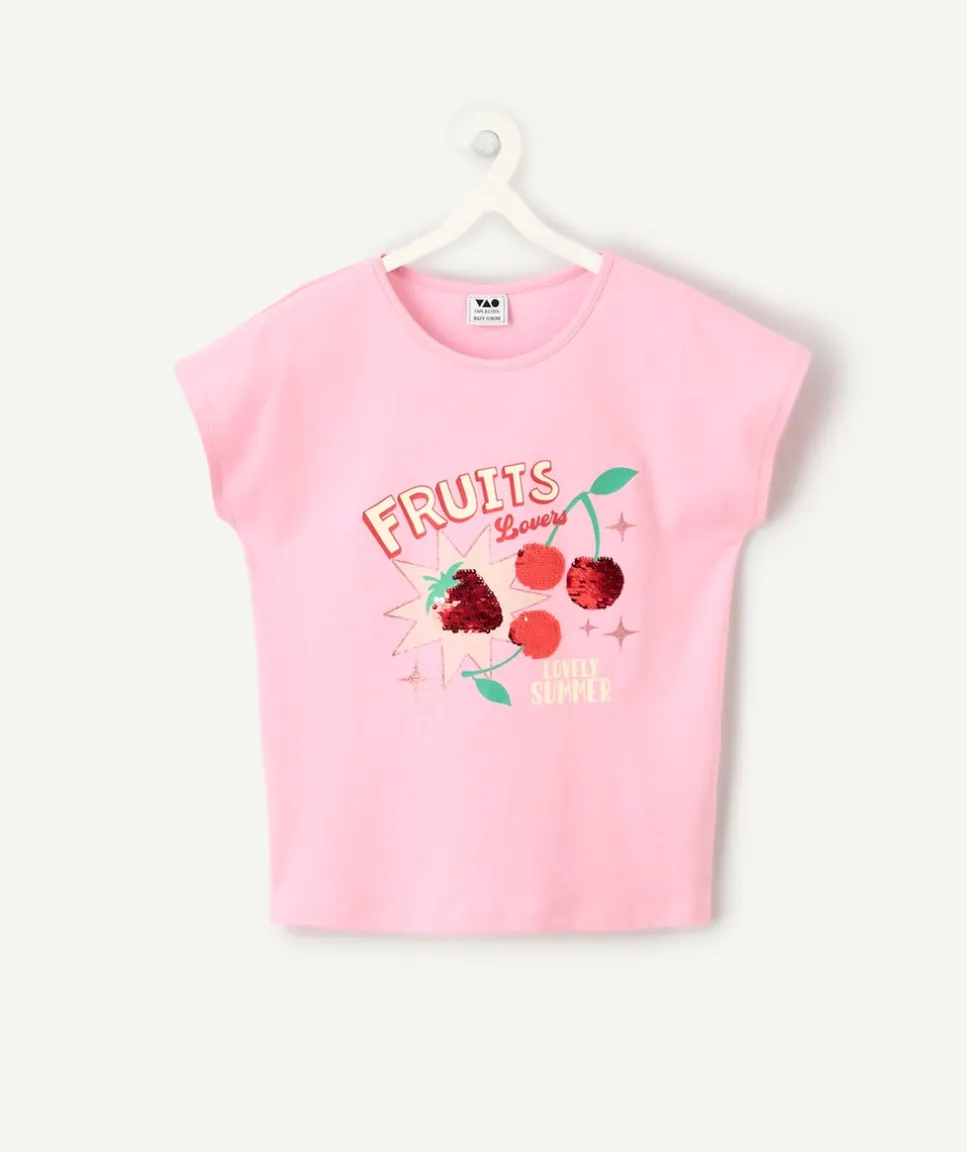 T-shirt fille rose imprimé