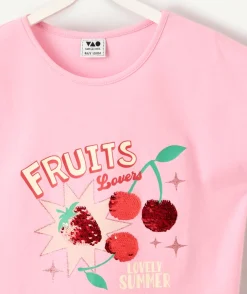T-shirt fille rose imprimé