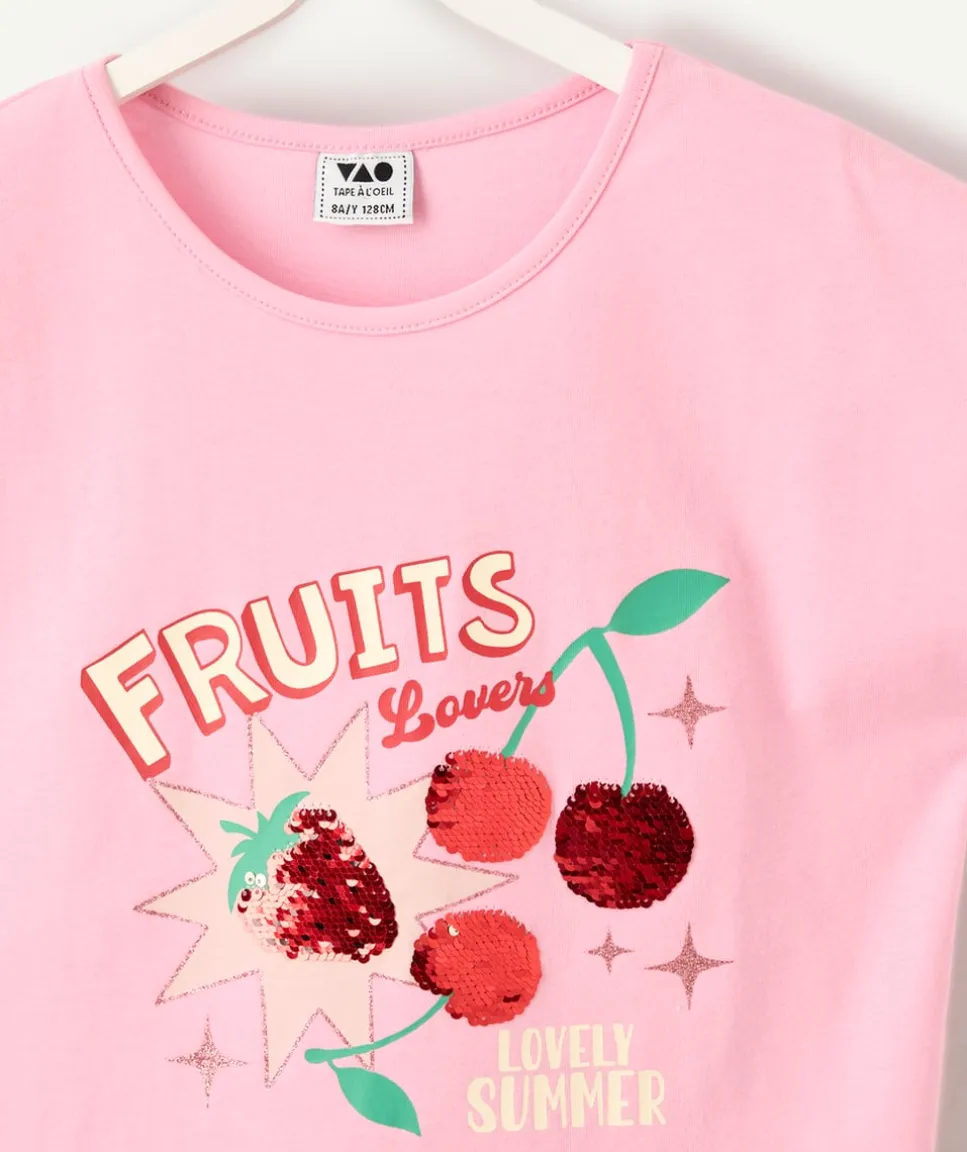 T-shirt fille rose imprimé