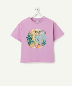 T-shirt fille violet imprimé cancun