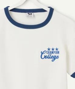 T-shirt garçon blanc à bords bleus