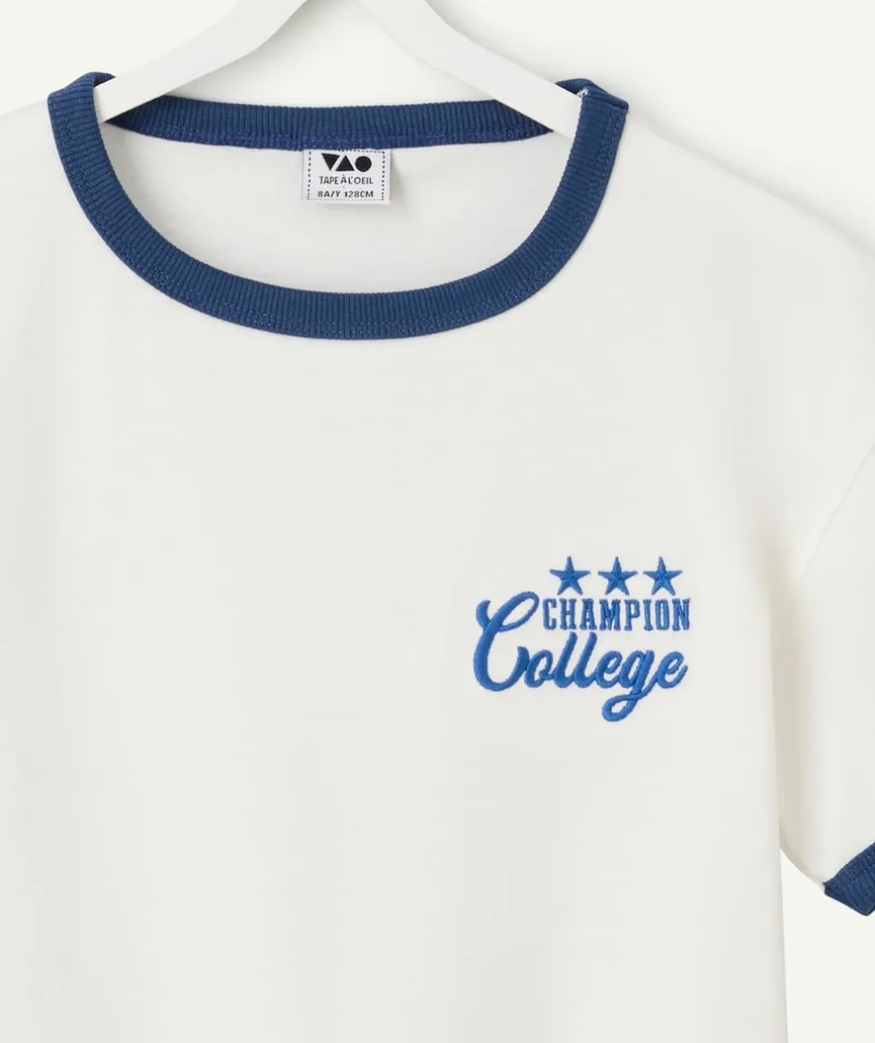 T-shirt garçon blanc à bords bleus