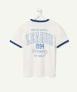 T-shirt garçon blanc à bords bleus