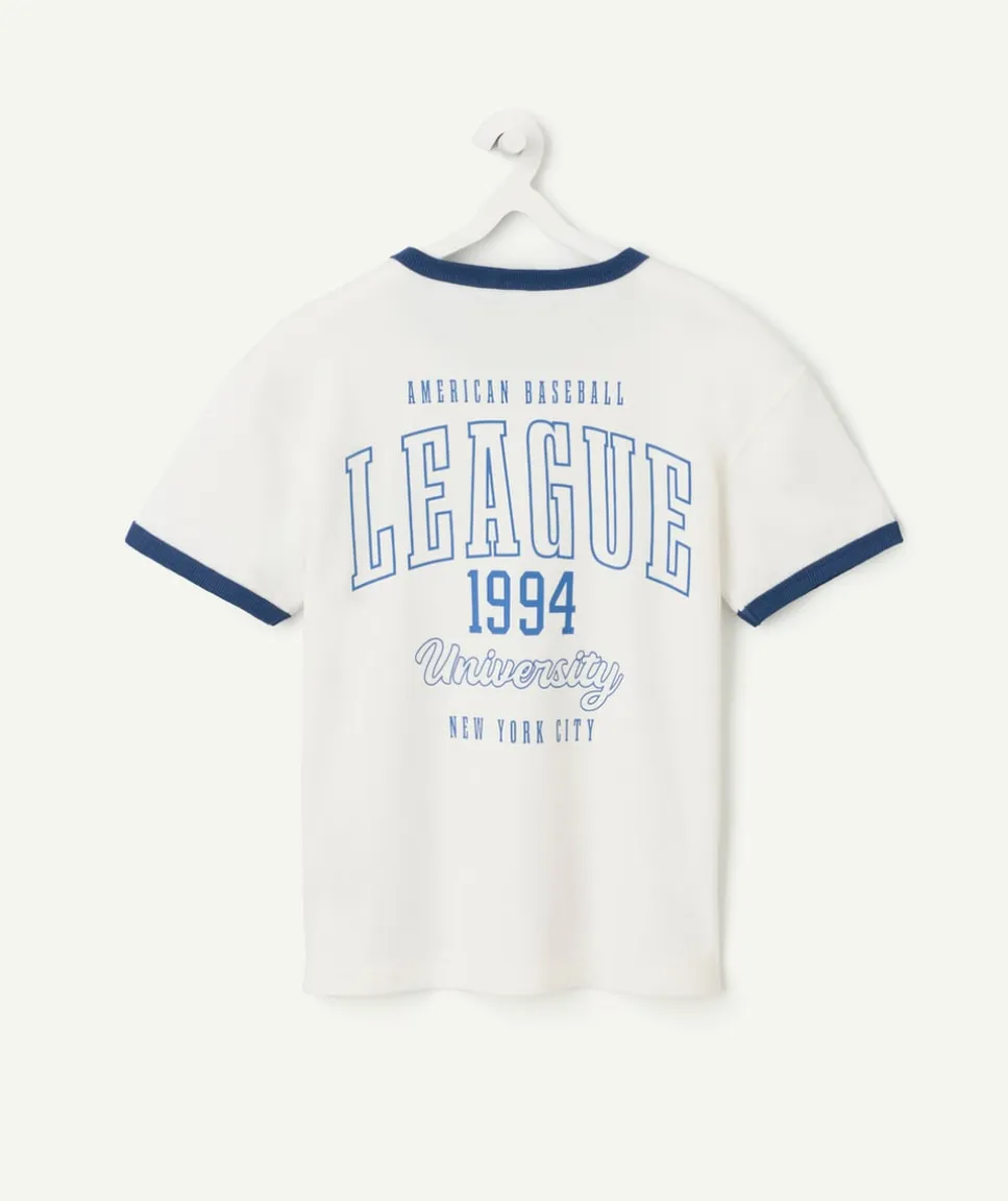 T-shirt garçon blanc à bords bleus