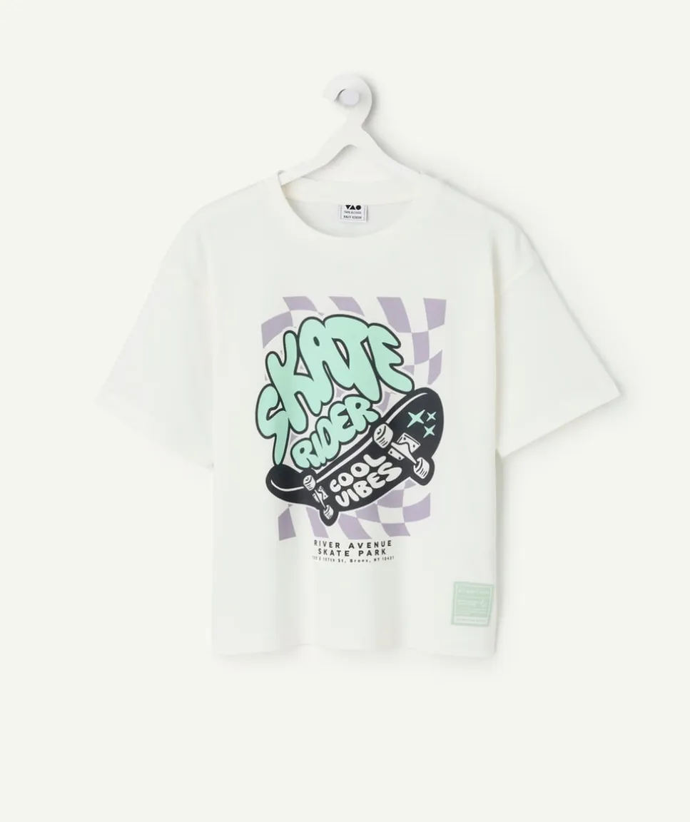 T-shirt garçon blanc imprimé skater
