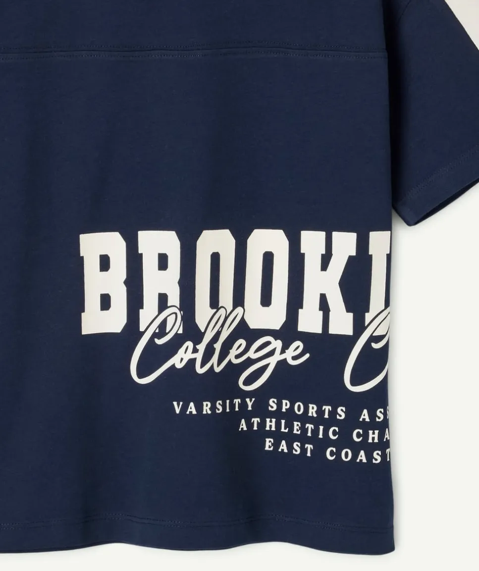 T-shirt garçon bleu marine imprimé varsity