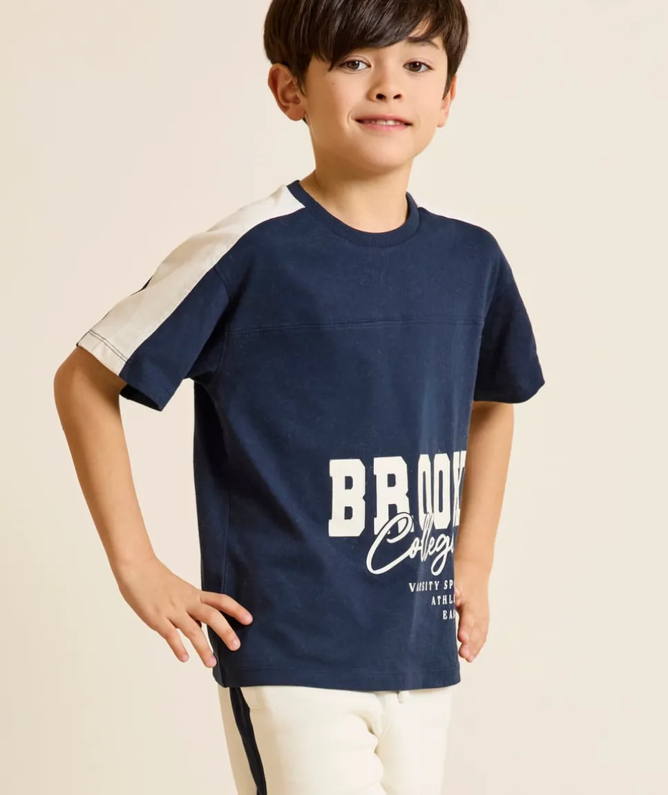 T-shirt garçon bleu marine imprimé varsity