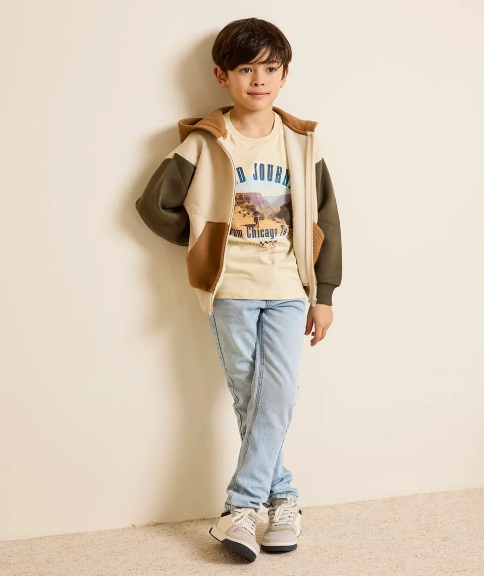 T-shirt garçon coton beige imprimé