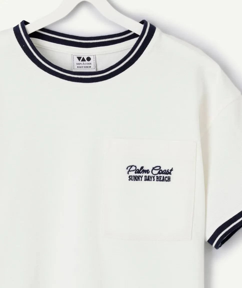 T-shirt garçon coton blanc à message brodé