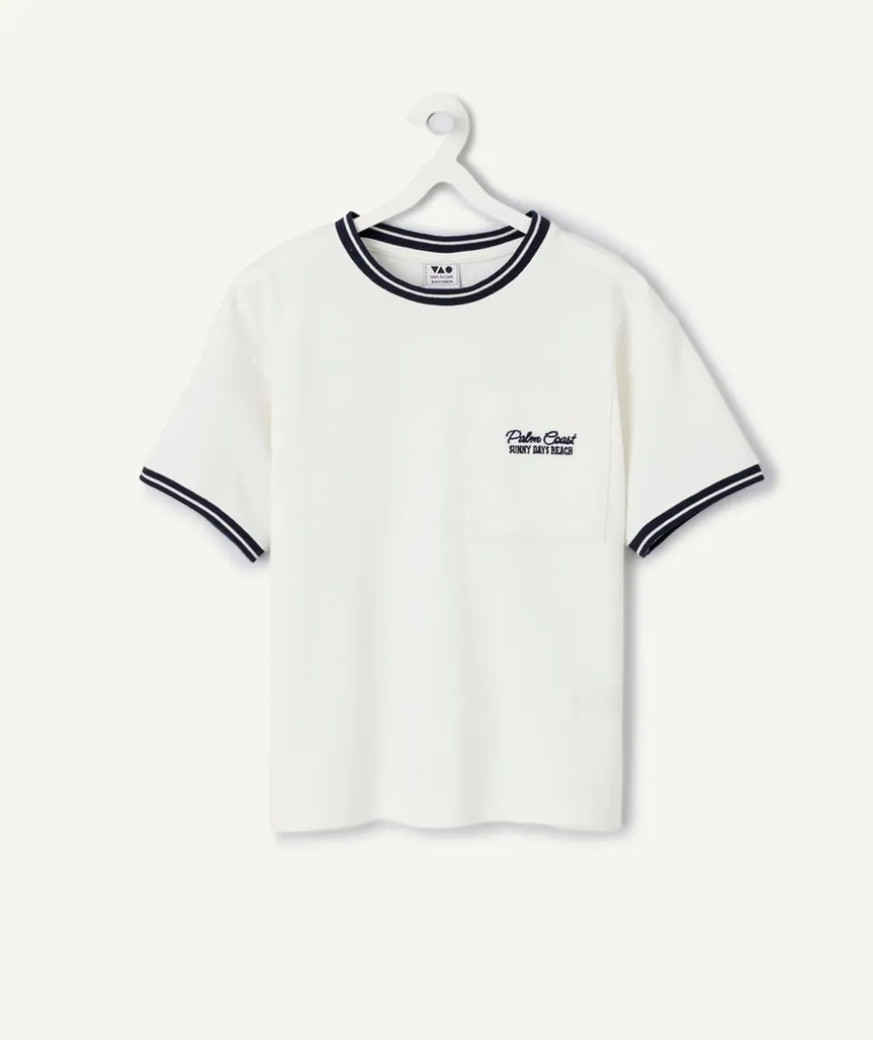 T-shirt garçon coton blanc à message brodé