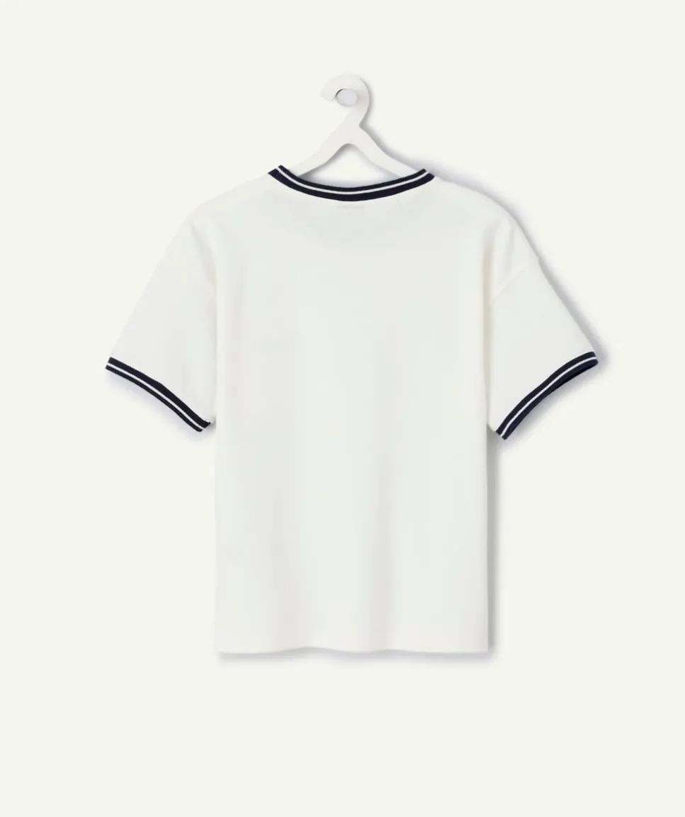 T-shirt garçon coton blanc à message brodé
