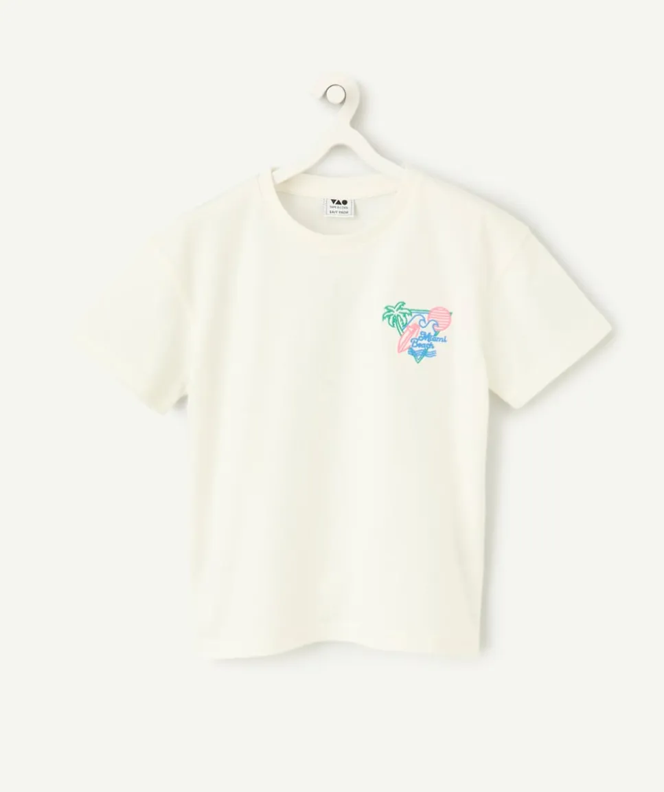 T-shirt garçon écru thème surf