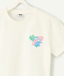 T-shirt garçon écru thème surf