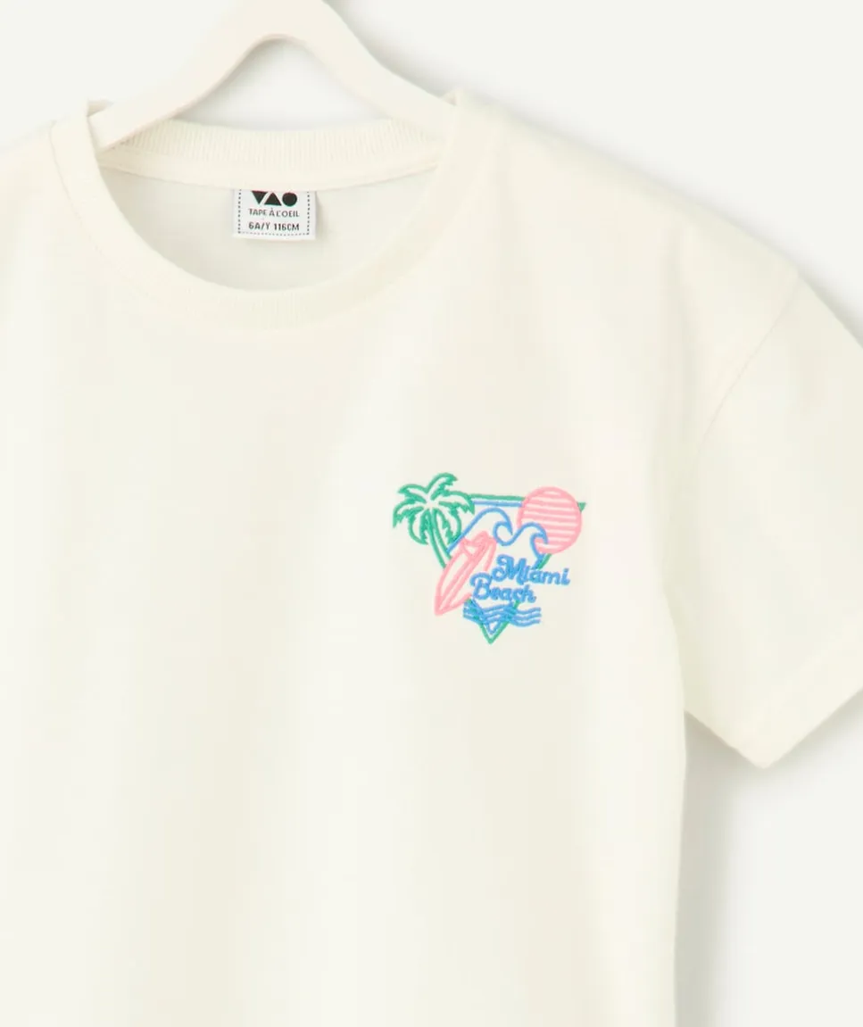 T-shirt garçon écru thème surf