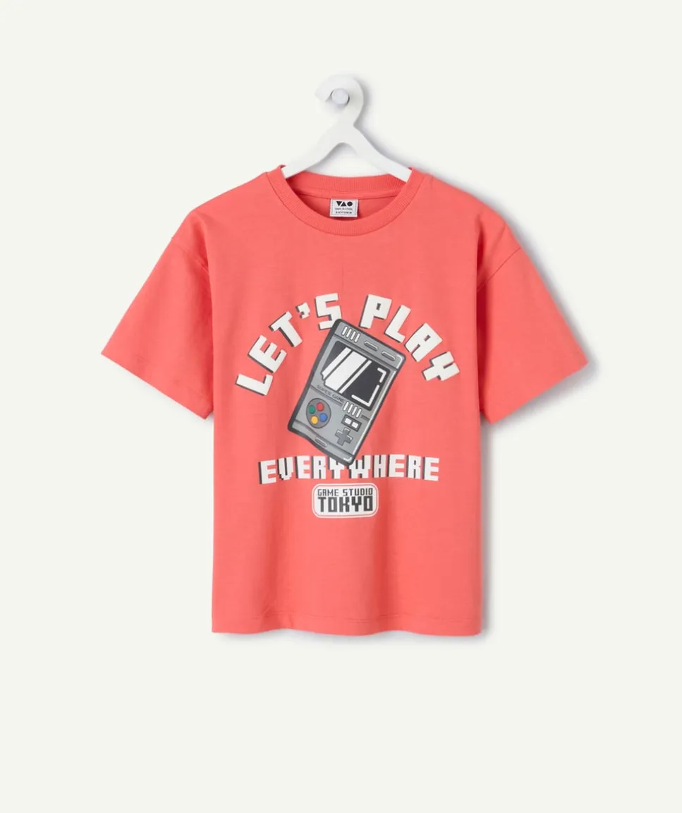 T-shirt garçon droit corail imprimé